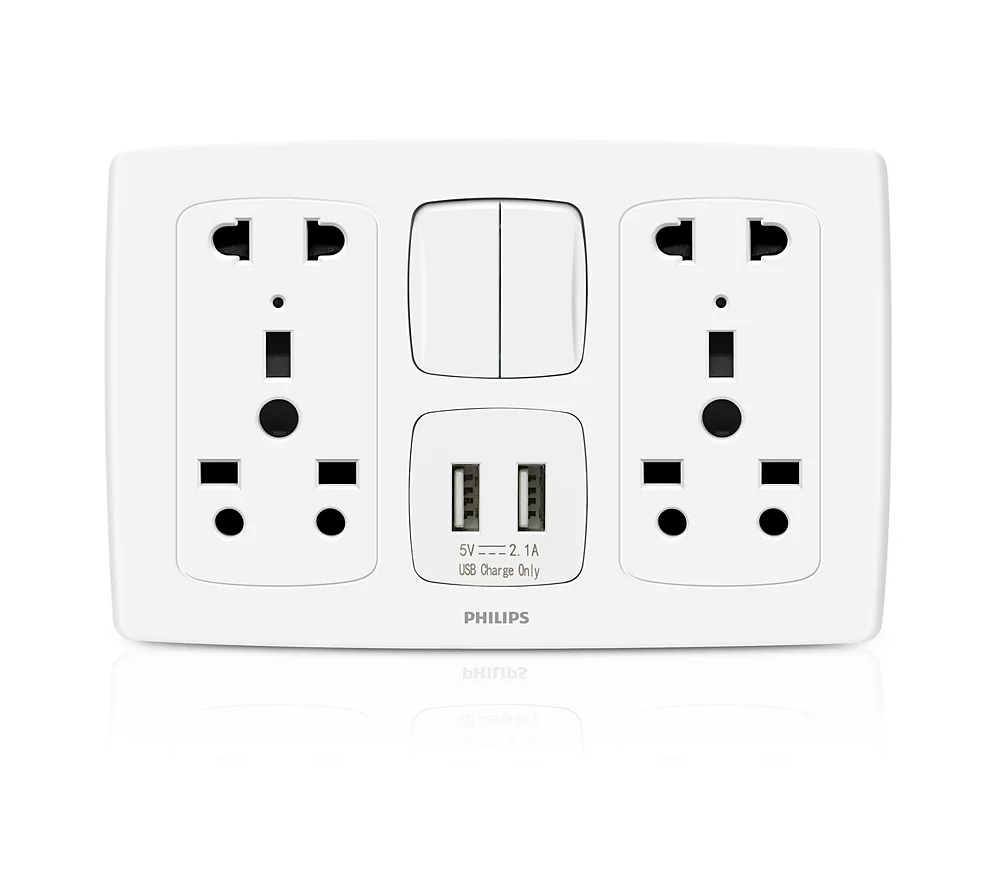 Philips Leafstyle Double Multi Socket + USB with Switch
