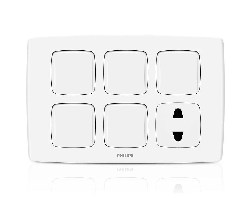 Philips Leafstyle 5 Gang 1 Way Switch + 2 Socket
