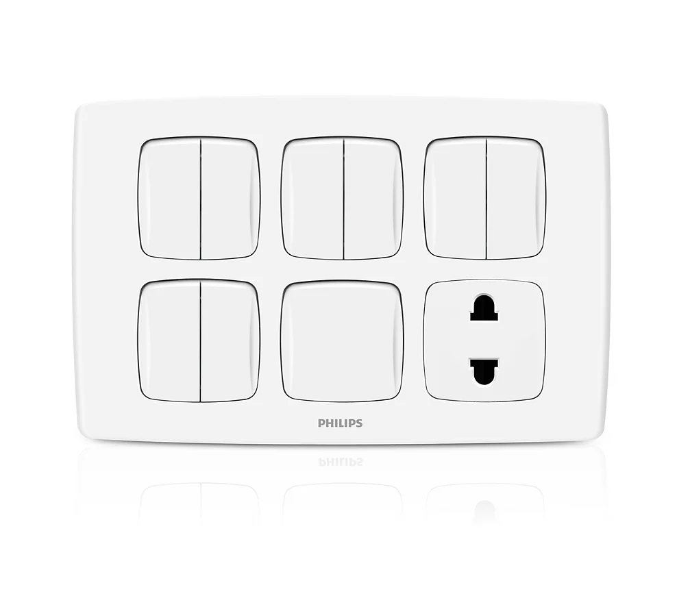 Philips Leafstyle 9 Gang 1 Way Switch + 2P Socket