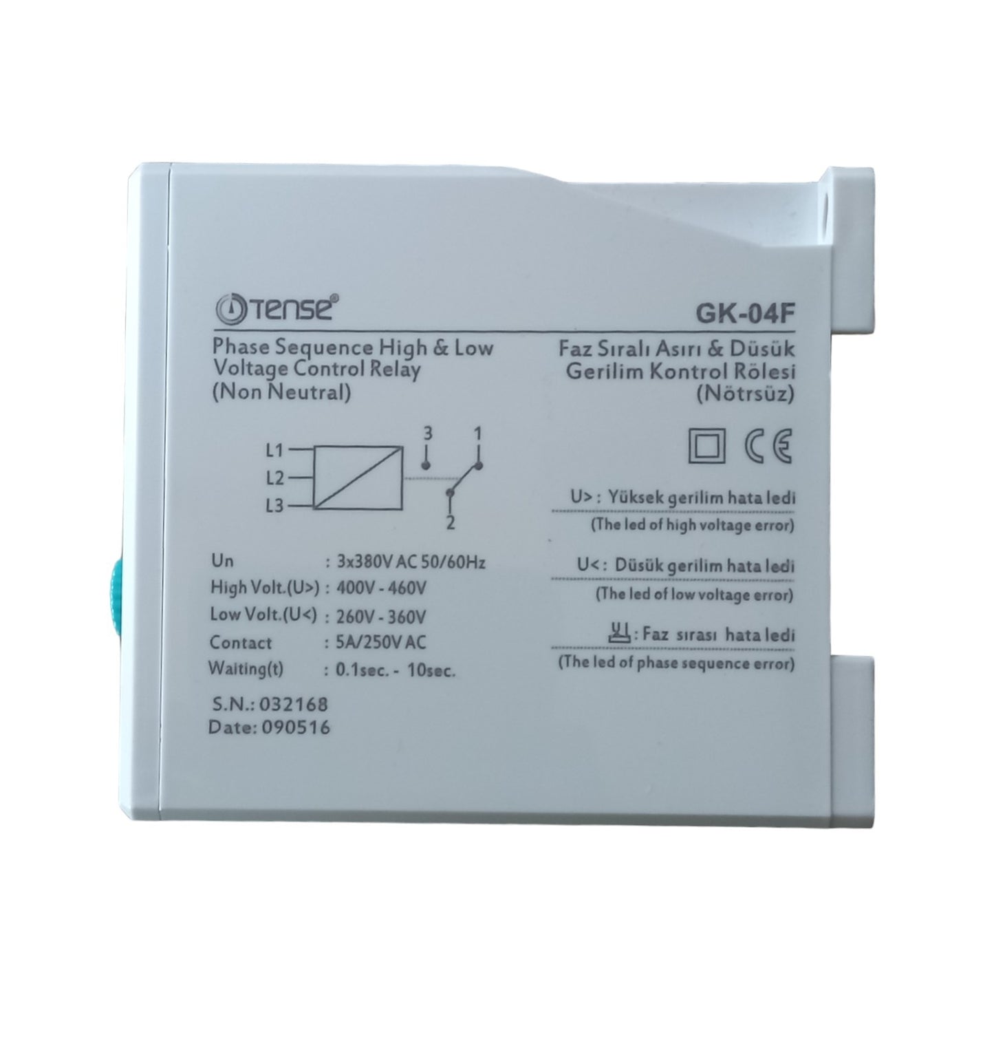 Tense Phase Sequence High & Low Voltage Control Relay
