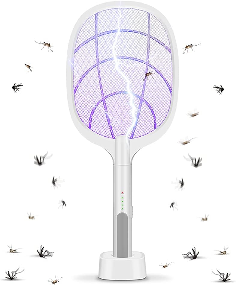 2-In-1 USB Rechargeable Electric 3 Layer Safety Mesh Bug Zapper Mosquito Killer Racket with LED Lighting Lamp