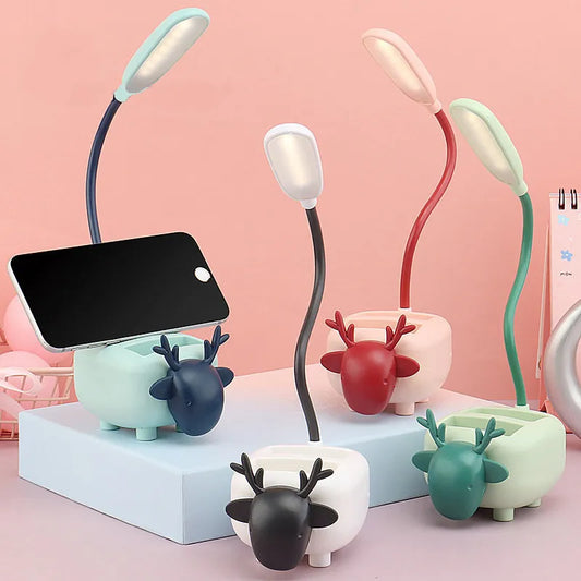 New 4 in 1 LED Desk Lamp Creative Cartoon Storage Pen Holder Eye Protection Energy-saving Reading Lamp USB
