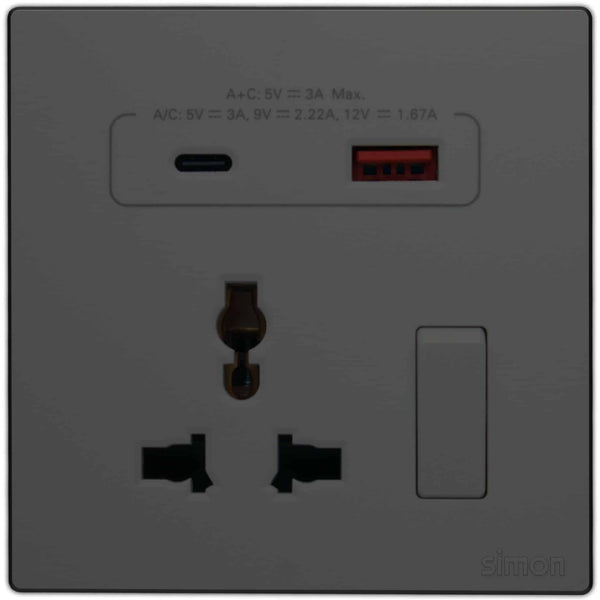 Simon Multi Socket Switched with USB A+C Chargers M3-Series