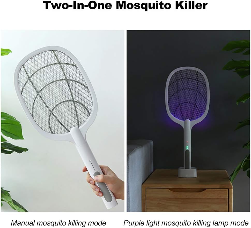 2-In-1 USB Rechargeable Electric 3 Layer Safety Mesh Bug Zapper Mosquito Killer Racket with LED Lighting Lamp