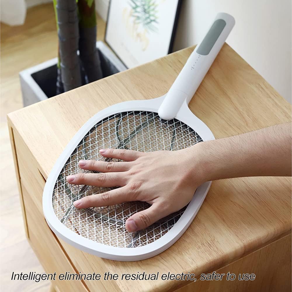 2-In-1 USB Rechargeable Electric 3 Layer Safety Mesh Bug Zapper Mosquito Killer Racket with LED Lighting Lamp