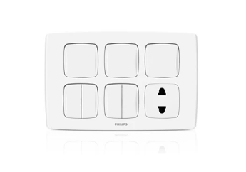Philips Leafstyle 7 Gang 1 Way Switch + 2 Socket
