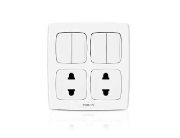 Philips Leafstyle 2 Double Gang 1 Way Switch + 2 Sockets
