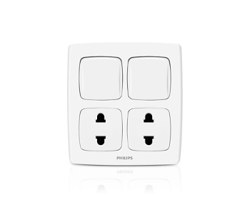 Philips Leafstyle 2 Gang 1 Way Switch + 2 Socket