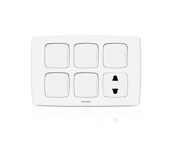 Philips Leafstyle 5 Gang 1 Way Switch + 2P Socket