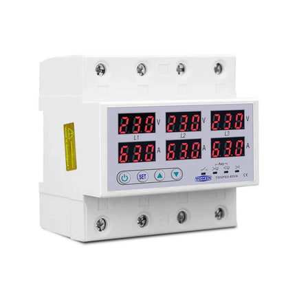 Tomzn TOVPD3-VA 3Phase 4 Pole Voltage and Current Protector 63A