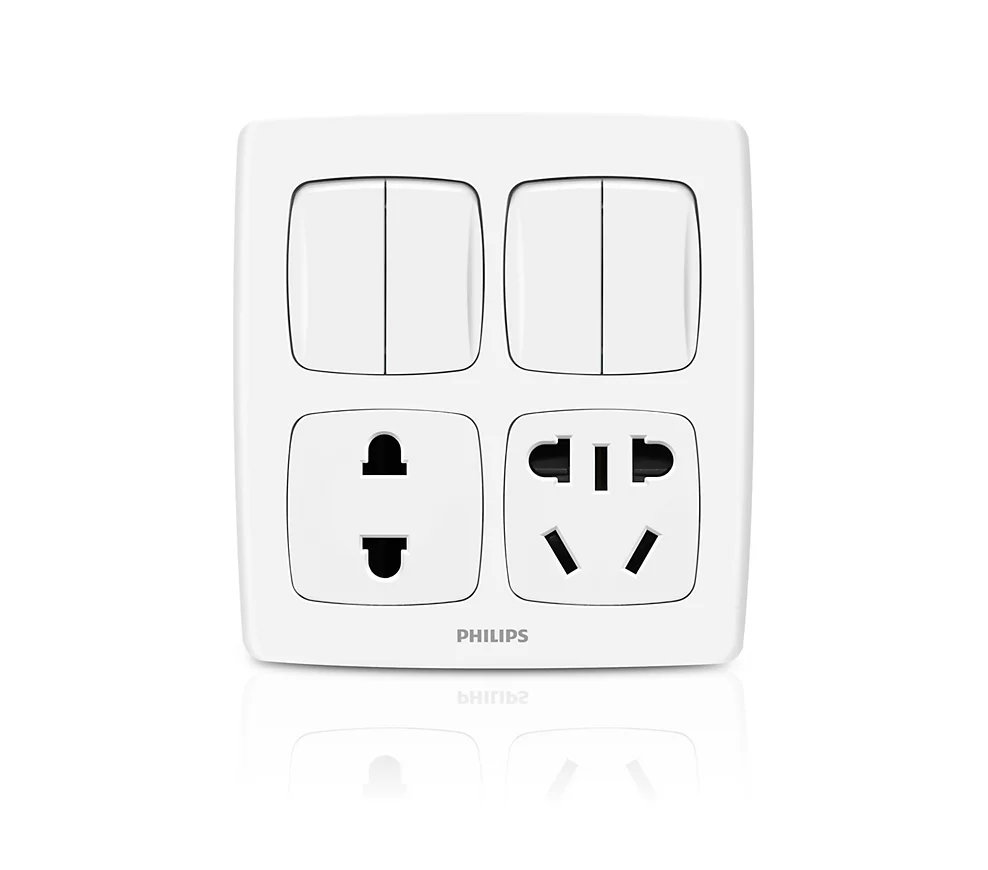 Philips Leafstyle 2 Double Gang 1 Way Switch + 2 Sockets