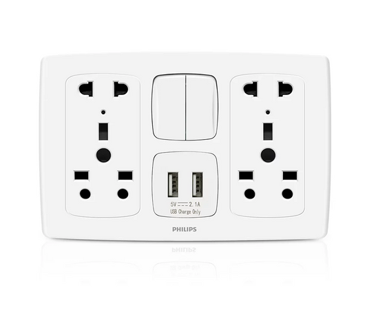 Philips Leafstyle Double Multi Socket + USB with Switch