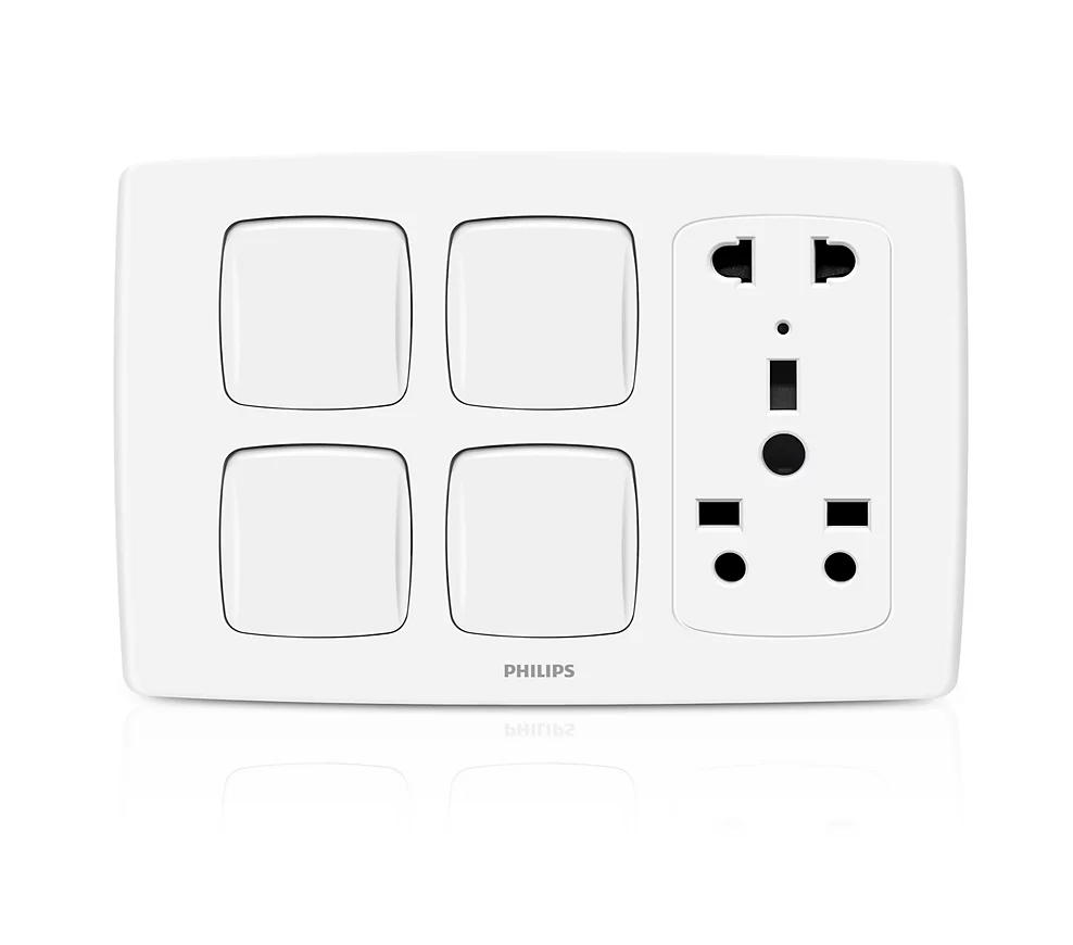 Philips Leafstyle 4 Gang 1 Way Switch + 1 Multi socket