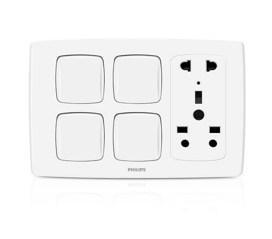 Philips Leafstyle 4 Gang 1 Way Switch + 1 Multi socket