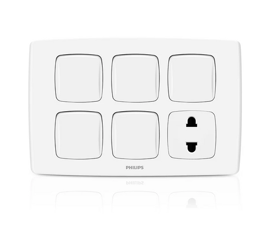 Philips Leafstyle 5 Gang 1 Way Switch + 2 Socket