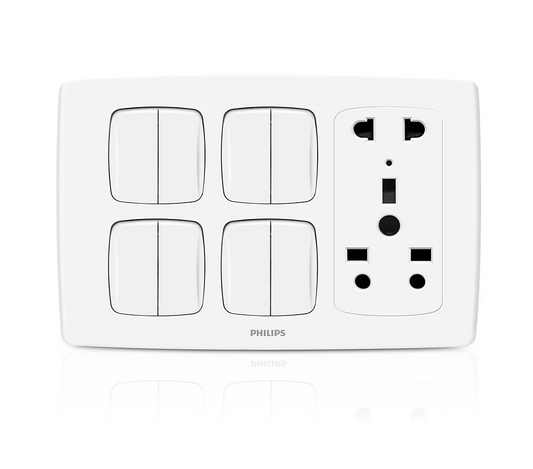 Philips Leafstyle 8 Gang 1 Way Switch + 1 Multi socket