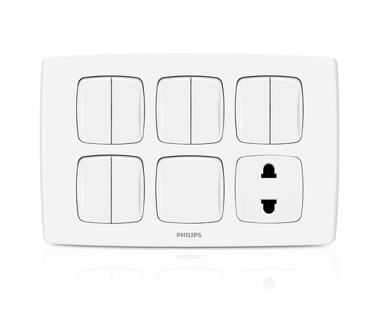Philips Leafstyle 9 Gang 1 Way Switch + 2P Socket