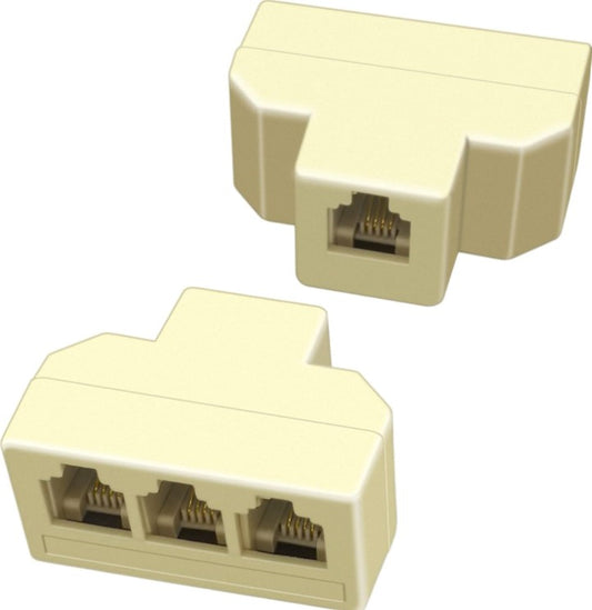 Phone Splitter 3 Way Telephone Adapter RJ11 -6P4C 1 Female to 3 Females for Landline and Fax Ivory