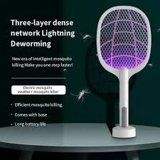 2-In-1 USB Rechargeable Electric 3 Layer Safety Mesh Bug Zapper Mosquito Killer Racket with LED Lighting Lamp