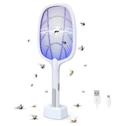 2-In-1 USB Rechargeable Electric 3 Layer Safety Mesh Bug Zapper Mosquito Killer Racket with LED Lighting Lamp