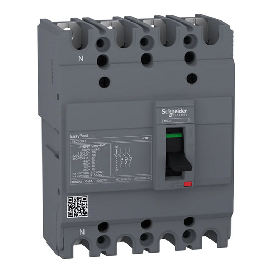 Schneider EZC100H Main Breaker MCCB 30kA 20-100Amp 4 Pole EasyPact Model